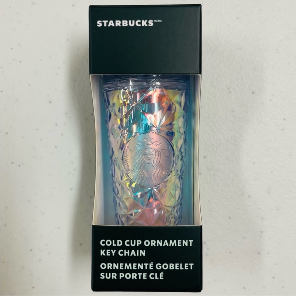 New Starbucks Ornament Holiday 2023 Cold Cup Keychain Iridescent Winter White